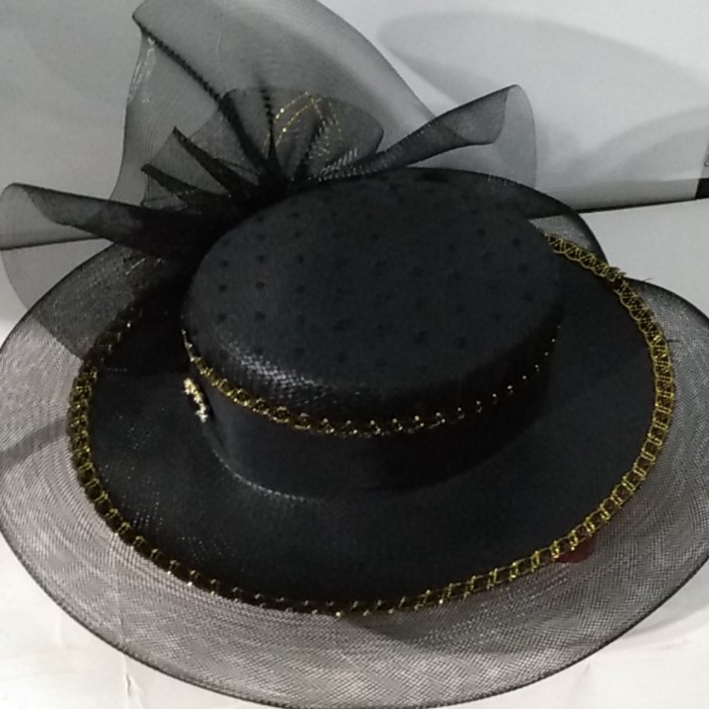 Black hat with gold trim